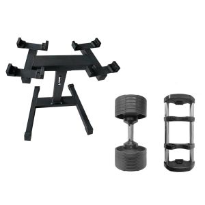 Binom Be Fit BFT11 Confezione x2 Manubri Regolabili 32Kg + Rack Verticale